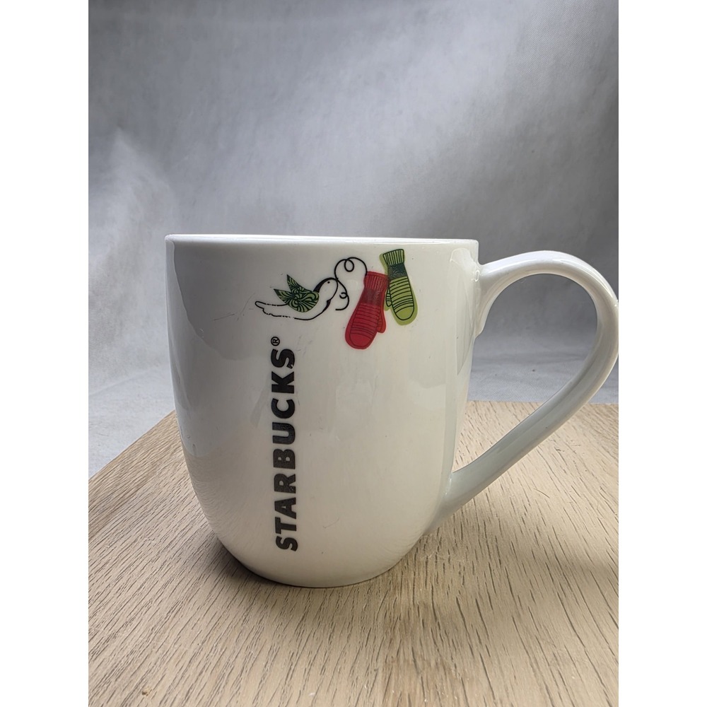 Starbucks 2011 Holiday Mittens Bird White Ceramic Coffee Mug 13oz Cup